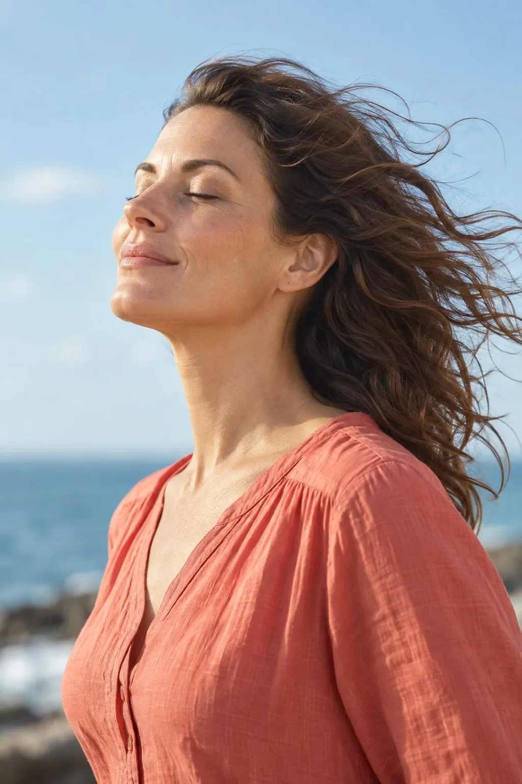 Illustrative woman enjoying a quiet outdoor moment