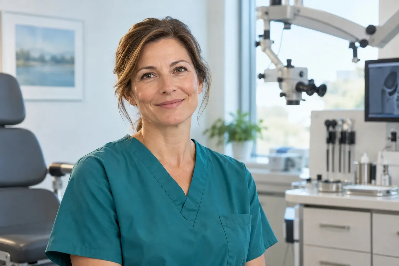 Illustrative fictional female ENT clinician