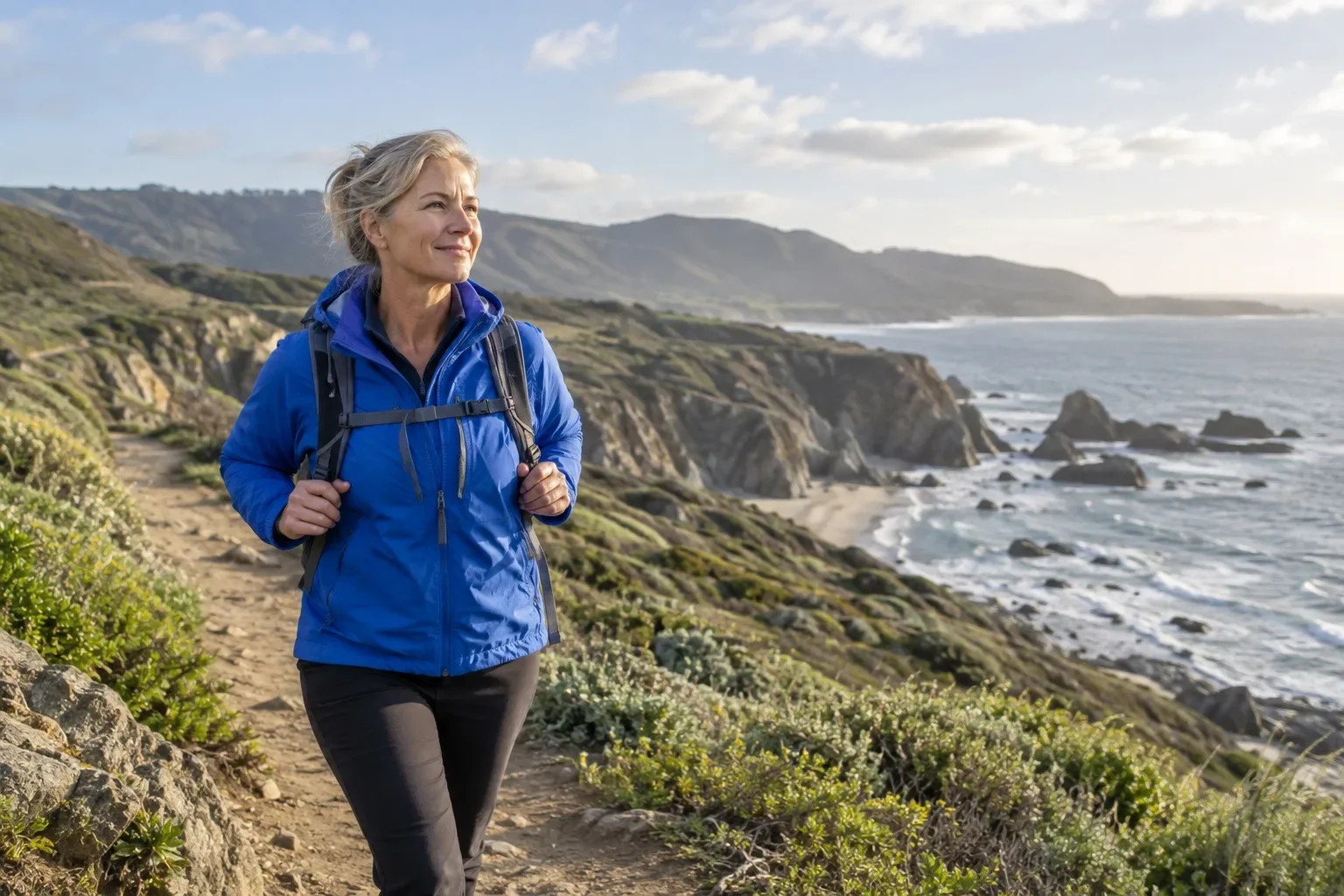 Illustrative hiker enjoying an outdoor trail