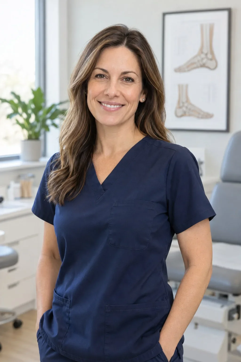 Illustrative fictional female podiatrist
