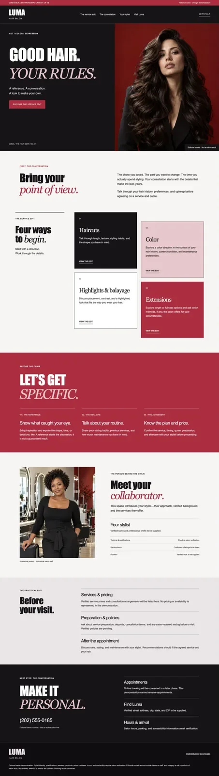 Luma Hair Salon homepage