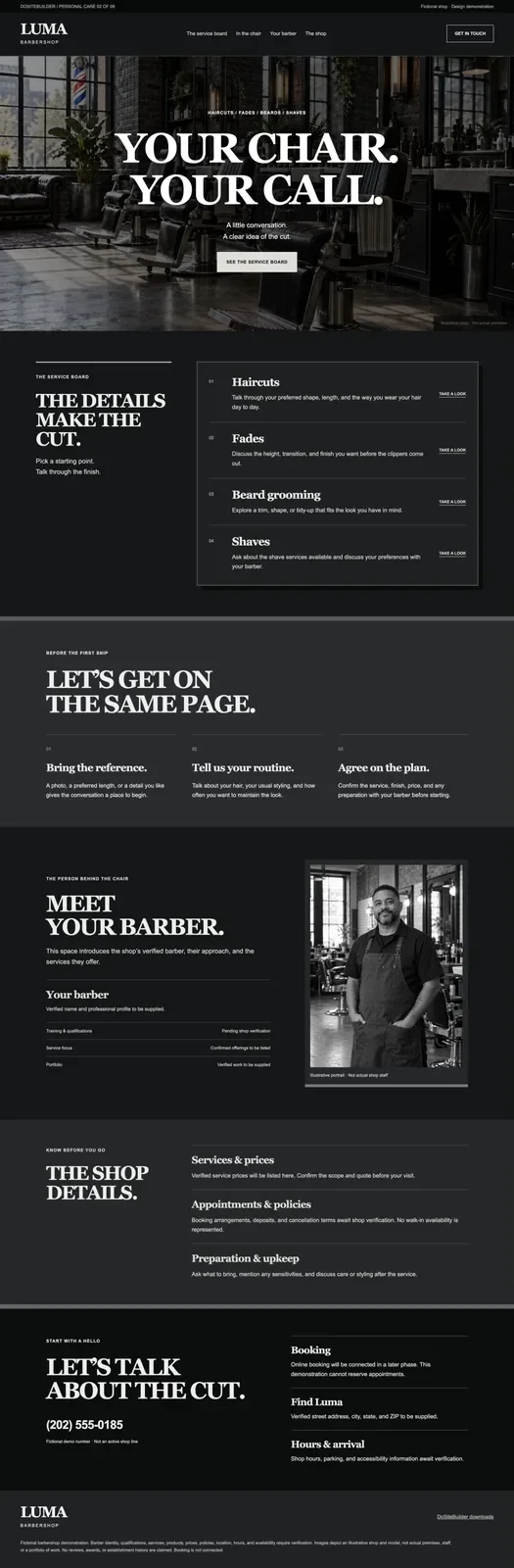 Luma Barbershop homepage