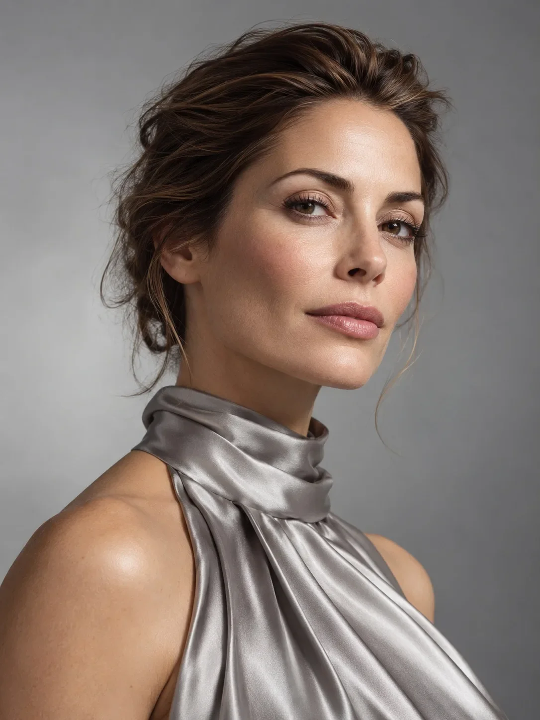 Editorial portrait of an illustrative adult model with natural skin texture