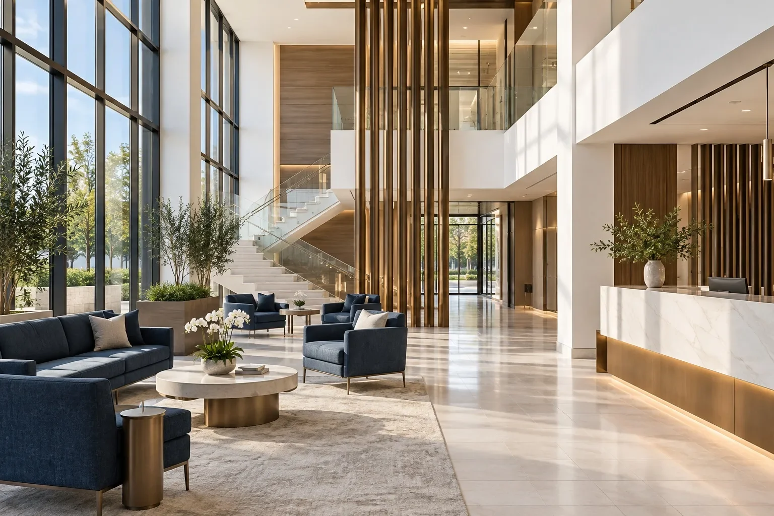 Illustrative architectural view of a modern surgical center lobby